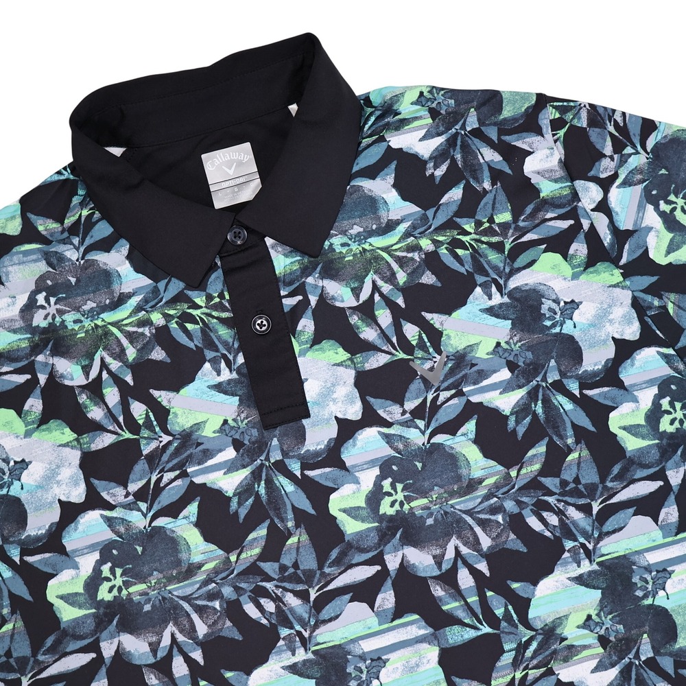 CALLAWAY Men's L Black Green Blue Floral Print Opti-Dri Performance Golf Polo